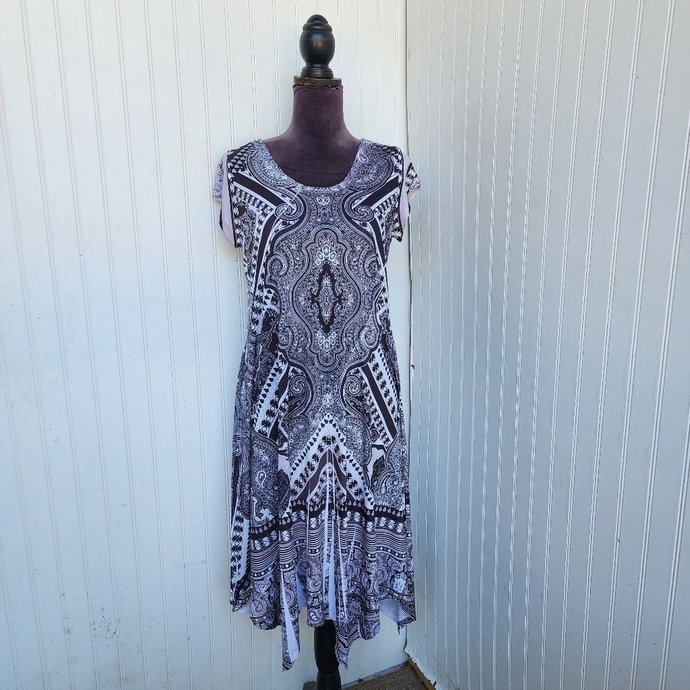 World Unity Women's Midi Dress Paisley Sleeveless Rhinestone Embellished Sz S